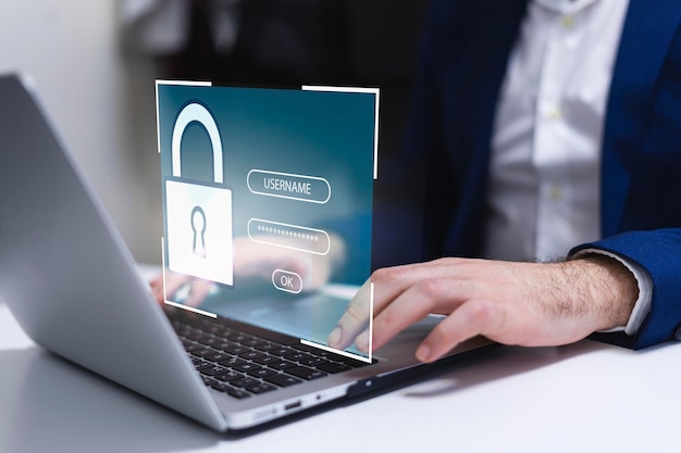 Concepto de seguridad en pantalla Iconos y gráficos de una interfaz de candado para introducir la clave de seguridad