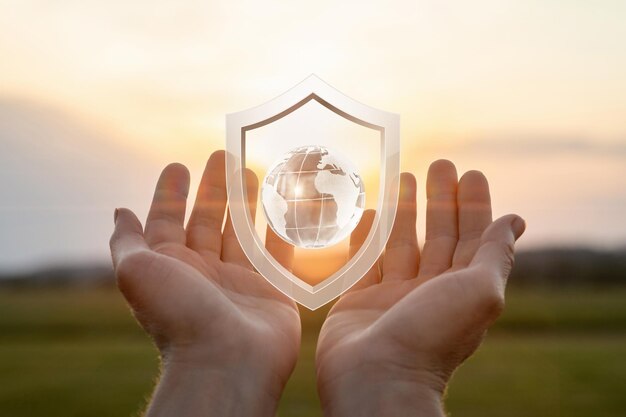 El concepto de seguridad y protección del mundo de virus y problemas.
