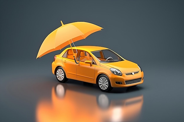 Concepto de seguro de automóvil Juguete de automóvil bajo paraguas IA generativa