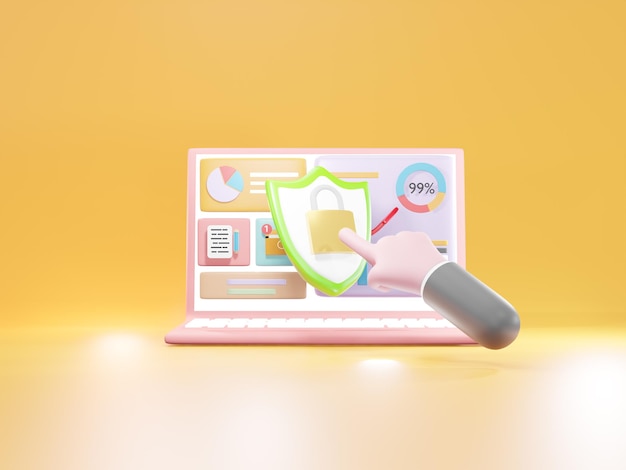 Concepto de seguro y protección de datos. seguridad empresarial, seguridad de la información contra virus, ilustración 3d