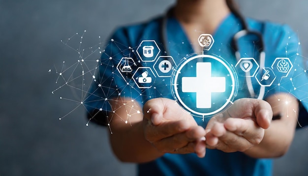 Concepto de seguro de salud más signo y atención médica icono salud y acceso al bienestar salud c