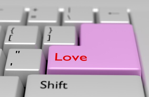 Concepto de sentimientos Word LOVE you en el botón del teclado de la computadora 3D rendering