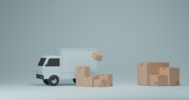 Concepto de servicio de aplicación logística 3d Teléfono inteligente de red logística global y embalaje sobre fondo rosa 3d render