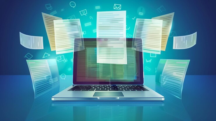 Foto concepto de servicio de correo con ilustración de computadora portátil