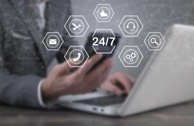Concepto de servicio online 247 horas