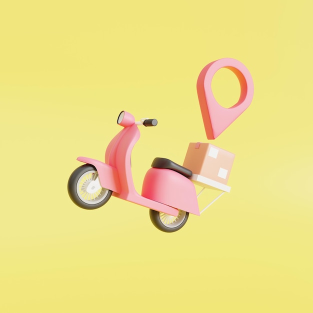 Concepto de servicio de scooter de entrega de iconos Entrega de respuesta rápida por mensajero de scooter Entrega de recogida Servicios de envío en línea Ilustración 3d