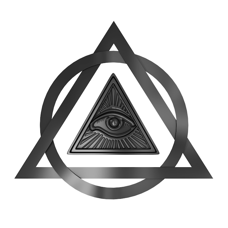 Foto concepto de símbolo masónico. todo el ojo que ve dentro del triángulo de la pirámide sobre un fondo blanco. representación 3d