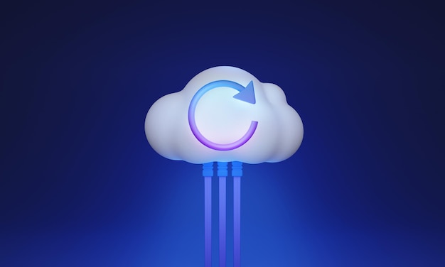 Concepto de sistema de computación en la nube Ilustración 3D Almacenamiento de información y gestión de servidores