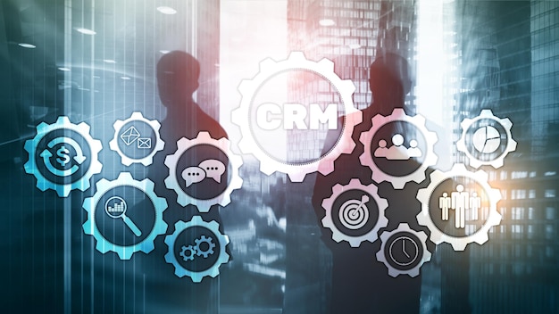 Concepto de sistema de gestión de relaciones con los clientes de CRM sobre fondo borroso abstracto