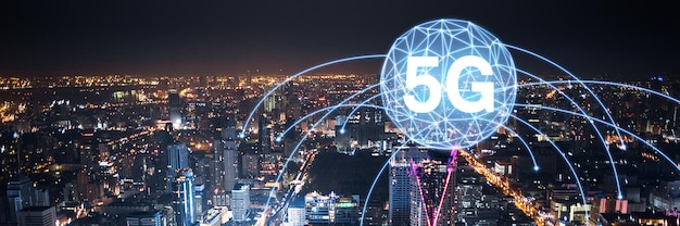 Concepto de sistemas de red 5G de tecnología futura e ilustración 3d de Internet