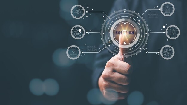 concepto de solución y la demostración de estrategias de liderazgoCreatividad que liderará el negocio