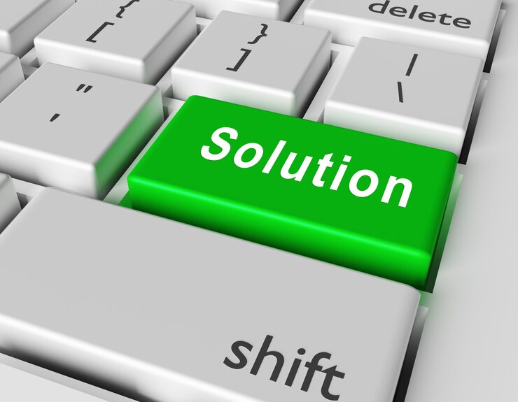 Foto concepto de solución. solución de word en el botón del teclado de la computadora