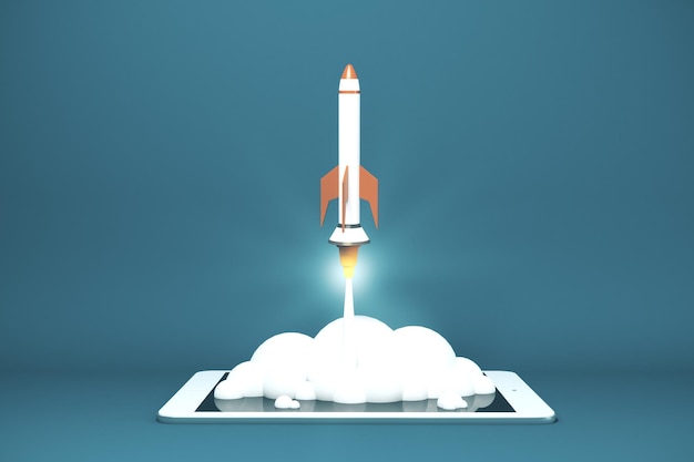 Concepto de start up con cohete