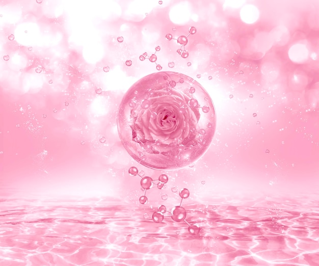 concepto de suero de rosas para productos cosméticos