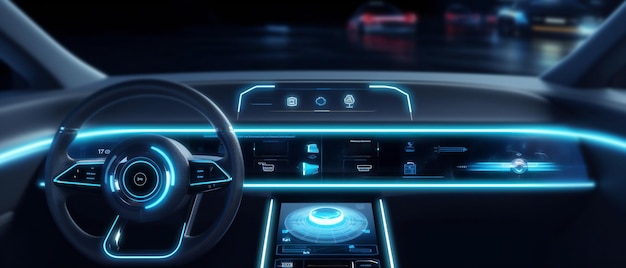 Concepto de tablero de automóvil futurista autónomo con HUD