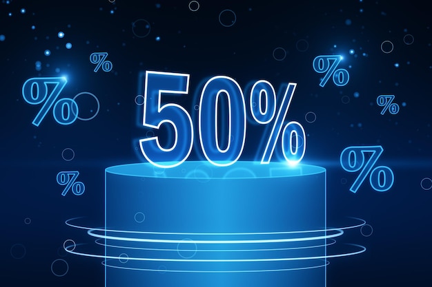 Concepto de tasa de crecimiento de dinero e inversión Creciente 50 bar sobre fondo azul Representación 3D