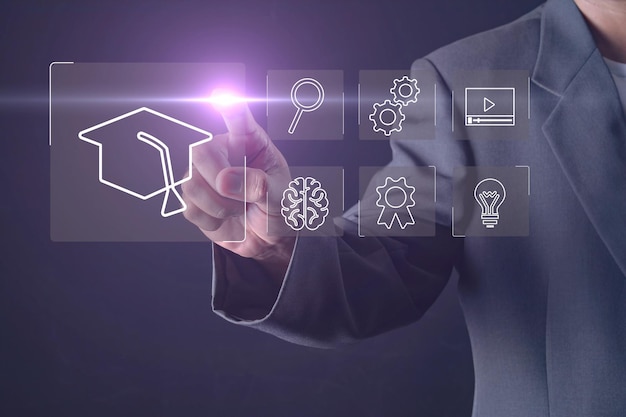 Concepto de tecnología de aprendizaje electrónico Webinar de educación en línea Cursos en línea Inteligencia artificial y aprendizaje automático