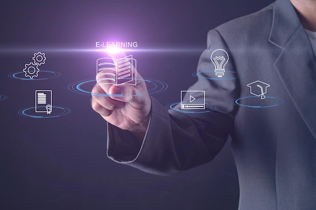 Concepto de tecnología de aprendizaje electrónico Webinar de educación en línea Cursos en línea Inteligencia artificial y aprendizaje automático