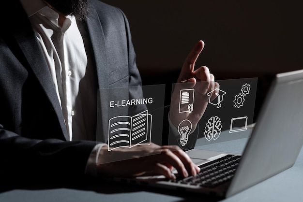 Concepto de tecnología de aprendizaje electrónico Webinar de educación en línea Cursos en línea Inteligencia artificial y aprendizaje automático