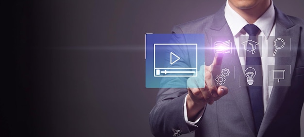 Concepto de tecnología de aprendizaje electrónico Webinar de educación en línea Cursos en línea Inteligencia artificial y aprendizaje automático