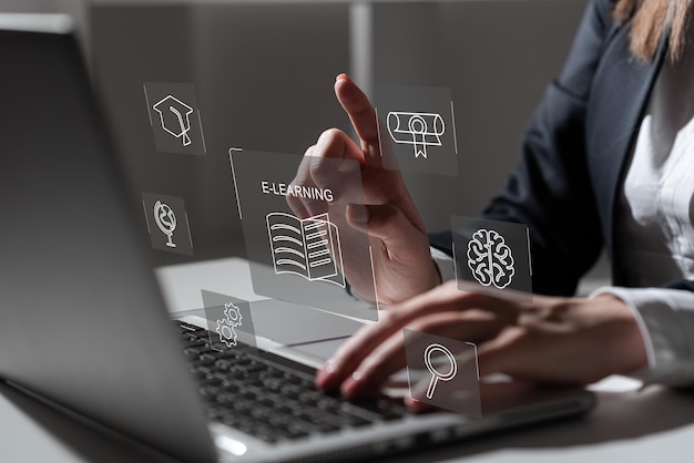 Concepto de tecnología de aprendizaje electrónico Webinar de educación en línea Cursos en línea Inteligencia artificial y aprendizaje automático