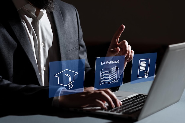 Concepto de tecnología de aprendizaje electrónico Webinar de educación en línea Cursos en línea Inteligencia artificial y aprendizaje automático