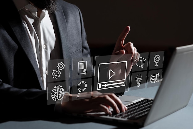 Concepto de tecnología de aprendizaje electrónico Webinar de educación en línea Cursos en línea Inteligencia artificial y aprendizaje automático