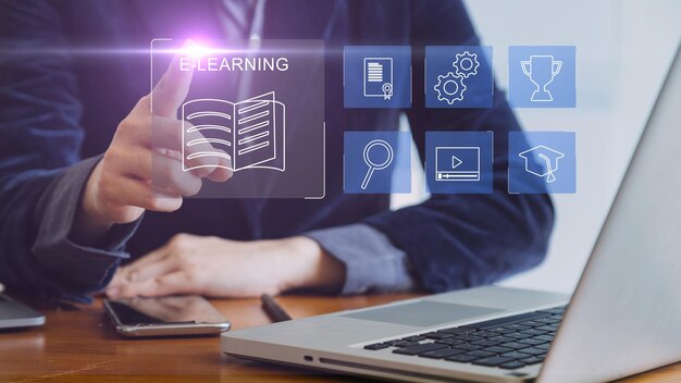 Concepto de tecnología de aprendizaje electrónico Webinar de educación en línea Cursos en línea Inteligencia artificial y aprendizaje automático