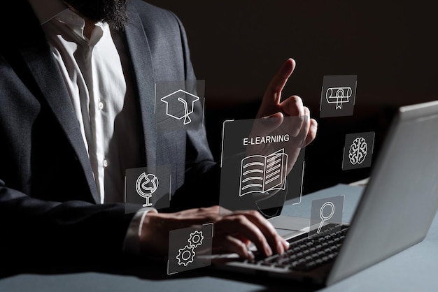 Concepto de tecnología de aprendizaje electrónico Webinar de educación en línea Cursos en línea Inteligencia artificial y aprendizaje automático