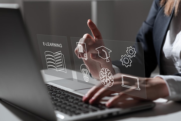 Concepto de tecnología de aprendizaje electrónico Webinar de educación en línea Cursos en línea Inteligencia artificial y aprendizaje automático