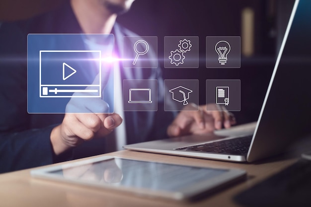 Concepto de tecnología de aprendizaje electrónico Webinar de educación en línea Cursos en línea Inteligencia artificial y aprendizaje automático