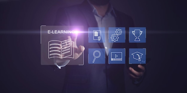 Concepto de tecnología de aprendizaje electrónico Webinar de educación en línea Cursos en línea Inteligencia artificial y aprendizaje automático