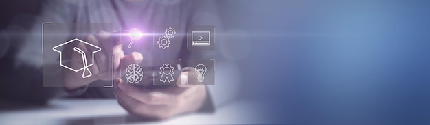 Concepto de tecnología de aprendizaje electrónico Webinar de educación en línea Cursos en línea Inteligencia artificial y aprendizaje automático