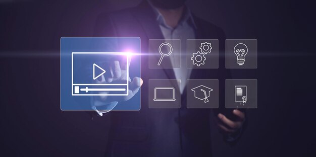 Concepto de tecnología de aprendizaje electrónico Webinar de educación en línea Cursos en línea Inteligencia artificial y aprendizaje automático