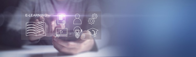 Concepto de tecnología de aprendizaje electrónico Webinar de educación en línea Cursos en línea Inteligencia artificial y aprendizaje automático