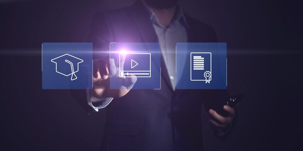Concepto de tecnología de aprendizaje electrónico Webinar de educación en línea Cursos en línea Inteligencia artificial y aprendizaje automático