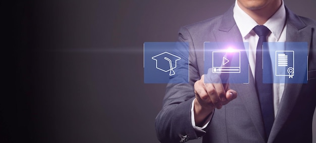 Concepto de tecnología de aprendizaje electrónico Webinar de educación en línea Cursos en línea Inteligencia artificial y aprendizaje automático