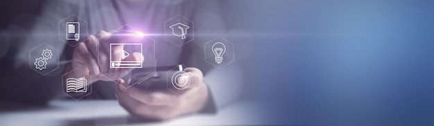 Concepto de tecnología de aprendizaje electrónico Webinar de educación en línea Cursos en línea Inteligencia artificial y aprendizaje automático