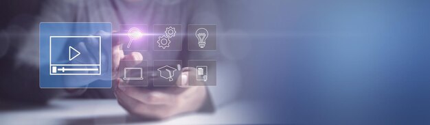 Concepto de tecnología de aprendizaje electrónico Webinar de educación en línea Cursos en línea Inteligencia artificial y aprendizaje automático