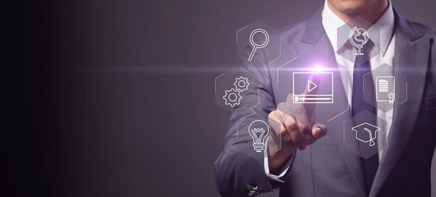 Concepto de tecnología de aprendizaje electrónico Webinar de educación en línea Cursos en línea Inteligencia artificial y aprendizaje automático