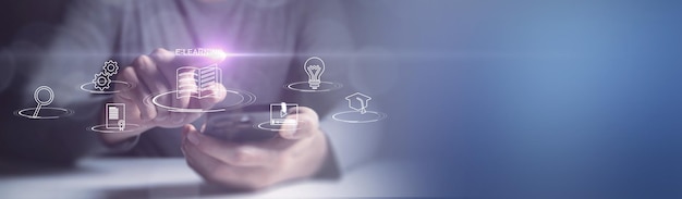 Concepto de tecnología de aprendizaje electrónico Webinar de educación en línea Cursos en línea Inteligencia artificial y aprendizaje automático