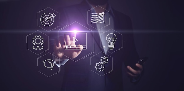 Concepto de tecnología de aprendizaje electrónico Webinar de educación en línea Cursos en línea Inteligencia artificial y aprendizaje automático