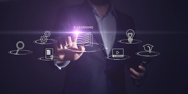 Concepto de tecnología de aprendizaje electrónico Webinar de educación en línea Cursos en línea Inteligencia artificial y aprendizaje automático