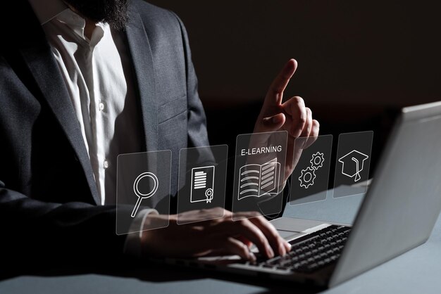 Concepto de tecnología de aprendizaje electrónico Webinar de educación en línea Cursos en línea Inteligencia artificial y aprendizaje automático