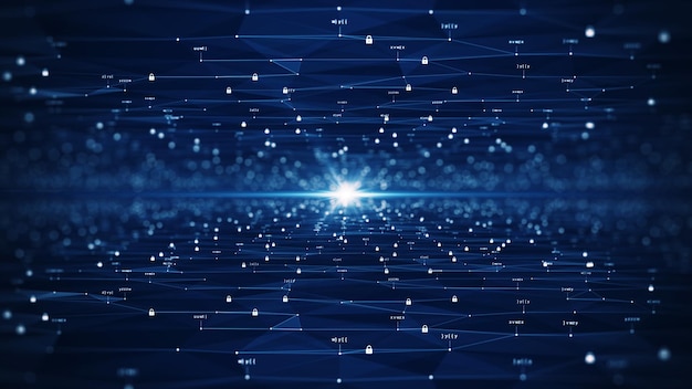 Concepto de tecnología de ciberseguridad y protección de datos digitales Conexión de candado binario pequeño