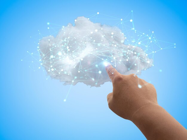 Concepto de tecnología de computación en la nube con nube de renderizado 3d con conexión digital