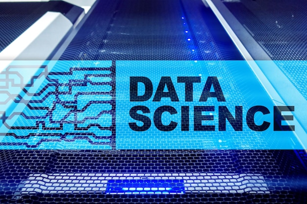 Concepto de tecnología e internet empresarial de ciencia de datos en el fondo de la sala de servidores