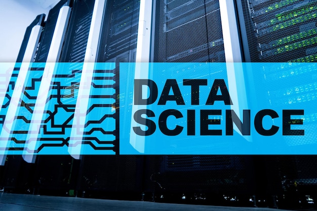 Concepto de tecnología e internet empresarial de ciencia de datos en el fondo de la sala de servidores