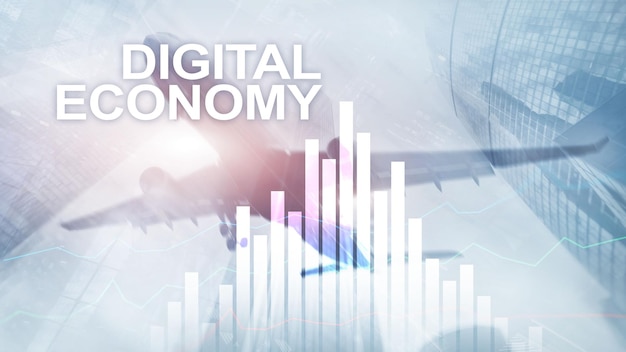 Concepto de tecnología financiera de economía digital sobre fondo borroso