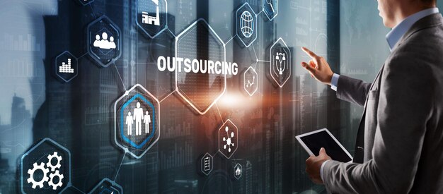 Concepto de tecnología de finanzas de Internet de recursos humanos de negocios de subcontratación